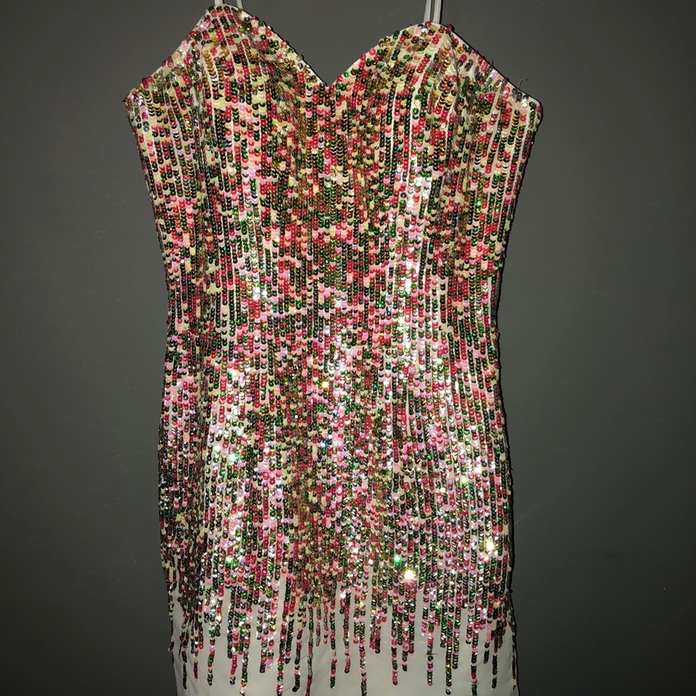 Colorful Sequin Strapless Mini Dress